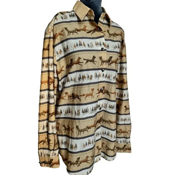 Wrangler Western Wear Cotton Long Sleeve Shirt‎ L Wolf Fox Cowgirl Horsegirl - Picture 8 of 16